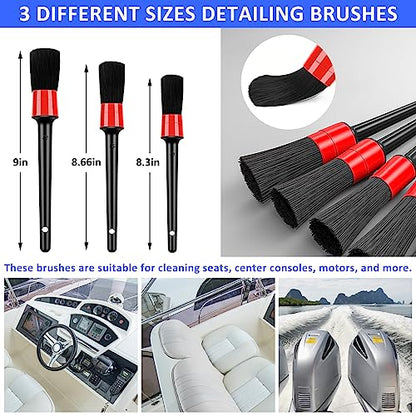 12Pcs Boat Wash Cleaning Kit with Collapsible Bucket Wash Sponge Mitt Microfiber Towel Squeegee Scrub Pads Brushes Complete Interior Exterior Cleaning Set for Boat