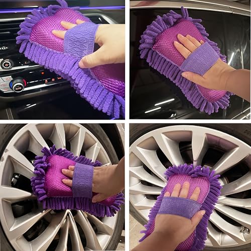 Scratch Free Chenille Microfiber Wash Mitt Car Wash Sponge for SUVs Boats - color: 2 Pack Purple