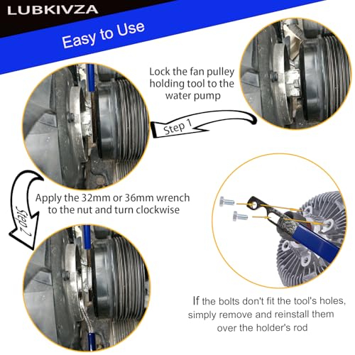 Professional Fan Clutch Removal Tool Kit with 32mm & 36mm Wrench Set and Water Pump Pulley Holder for BMW, Ford, GM, Dodge, Chevrolet, Jeep