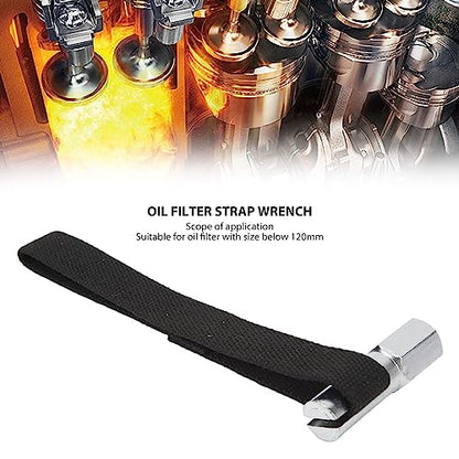 Professional Grade Adjustable Nylon Oil Filter Strap Wrench 1/2 Drive - Strap Wrench Heavy Duty, Chrome-Plated Steel Construction, Up to 120mm Filters for Finally Engine Maintenance