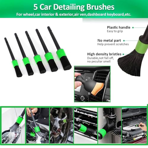 62" Car Wash Brush Kit 20Pcs - Chenille Microfiber Wash Mop Mitt Interior/Exterior Cleaning Detail Brush Wheel Brush Windshield Window Squeegee for Cars RV Truck Boat