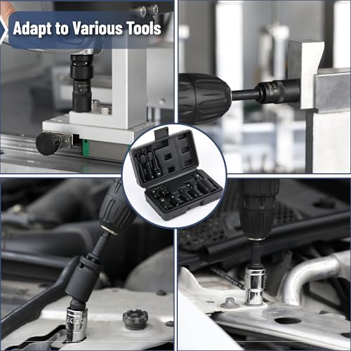 Bates- Impact Socket Adapter and Reducer Set, 10 pcs, 1/4" 3/8" 1/2" Drive, 1/4" Hex Shank, Impact Universal Joint Socket Set - color: Black, size: 10 pcs
