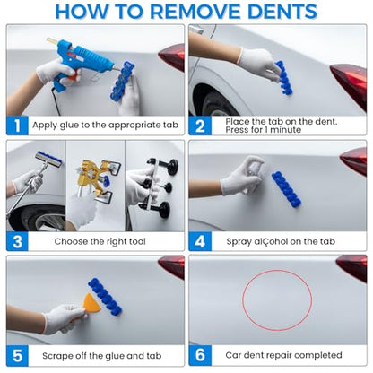 polisak 134Pcs Car Dent Puller Kit, Paintless Dent Removal Tool Kit with 3 in 1 T-bar Slide Hammer & Bridge Puller & Golden Lifter, Dent Repair Kit for Car Hail Damage Large Small Dent Fast Removal