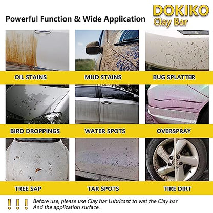 DOKIKO 8 Pack Car Clay Bars Auto Detailing Kit with 10 Lubricant Tablets, Premium Synthetic Clay for Paint Glass Wheels, Ceramic Coating Prep, Bright Color Contamination Indicator | Bright Color Safety, 10 Dissolvable Lube Tabs, 10 Dissolvable Lube Tabs
