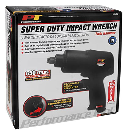 Performance Tool M625 1/2-Inch Super Duty Impact Wrench, 550 ft/lbs of torque - size: 1/2" Super Duty