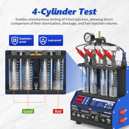 BELEY V308 Fuel Injector Cleaner Tester Machine with Heated Ultrasonic | 4-Cylinder Injector Cleaner Featuring Visual Spray Pattern, Flow Rate & Leak Test for 12V Gasoline Car & Motorcycle Injectors - size: ‎Standard Fuel lnjector