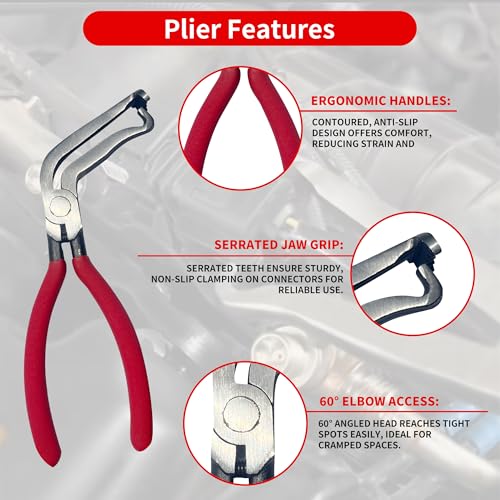 Electrical Disconnect Pliers for Cars 5-Piece - Electrical Connector Disconnect Tool Set, Automotive Plug Connector Separator Removal Tool & Hose Clamp Pliers(large Straight+60 Degree)