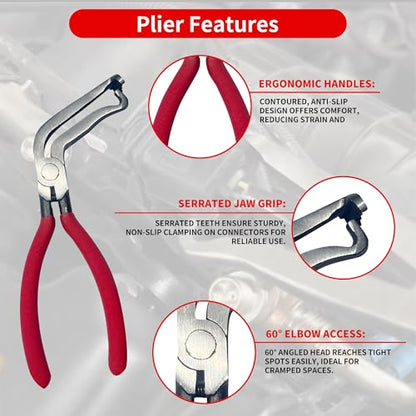 Electrical Disconnect Pliers for Cars 5-Piece - Electrical Connector Disconnect Tool Set, Automotive Plug Connector Separator Removal Tool & Hose Clamp Pliers(large Straight+60 Degree)