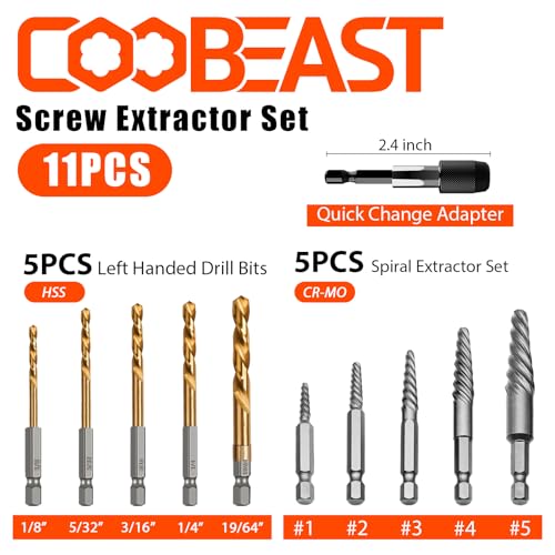 11 Pcs Screw Extractor Set,Left Hand Drill Bit,Bolt Screw Extractor Kit | High-Hardness,Wear Resistance,Easy Out Screw,Stocking Stuffers for Men,with Portable Case,Gifts for Adults Him,Home DIY