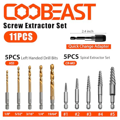 11 Pcs Screw Extractor Set,Left Hand Drill Bit,Bolt Screw Extractor Kit | High-Hardness,Wear Resistance,Easy Out Screw,Stocking Stuffers for Men,with Portable Case,Gifts for Adults Him,Home DIY
