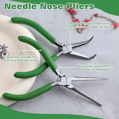 SPEEDWOX 2PCS Mini Bent Needle Nose Pliers With Teeth And Needle Nose Pliers For Jewelry Making 5" 45-Degree Bent Long Nose Pliers With Serrated Jaw Needle Remover Pliers Fishing Tools - style: 2 x needle nose pliers