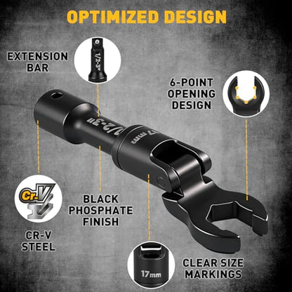 ELEAD 8-Piece Flex Head Crows Foot Wrench Set, Metric 12 14 16 17 18 19 mm with Extension Bar, 3/8" & 1/2" Drive Crowsfoot Line Wrenches Set, Access Fasteners in Tight Spaces - style: 8pcs Flex Head Crowsfoot Wrench Set