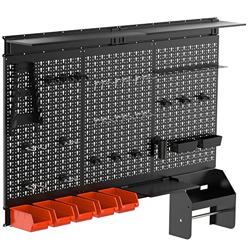 TORACK Metal Pegboard Wall Organizer 4ft Wide, Tool Storage Pegboard System for Garage with Accessories, Wall Mount Storage Bins, Shelves, Peg board Tool Organizer Kit for Workbench(Black) - color: Black