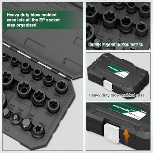 22-Piece External Torx Plus Socket Set, 6-Point EP4-EP32 with Specialty EP8.8 for Tesla EV Battery Removal, 1/4" 3/8" 1/2" Drive E-Torx Plus Sockets for Automotive & Engine Repair, Cr-V Steel