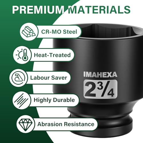 1" Drive Shallow Impact Socket,2-3/4 Inch SAE Jumbo Socket,CR-MO 6 Point for Easy Removal of Large Axle Nut（SAE) - size: 1 Inch Shallow 2-3/4", style: 1"Drive Shallow Impact Socket
