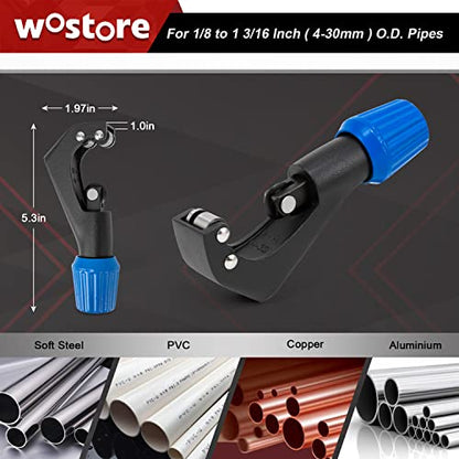 Wostore Eccentric Flaring Tools Set and Tube Cutter Kit for 7 Dies Sizes 3/16-3/4inch Refrigeration HVAC 45 Degree Heavy Duty - size: 7 Sizes Tool with Tube Cutter
