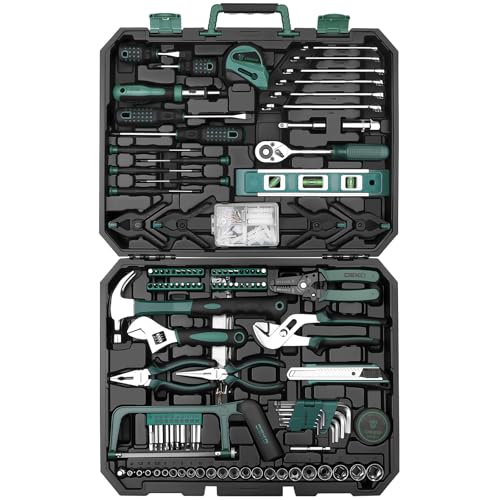 DEKOPRO Tool Set: 228 Piece Home Tool Kit, Household Basic Repair Tool Set Comes with Storage ToolBox, Socket Wrench Set for Car, Hand Tool Box Set for Home - Green - color: Green