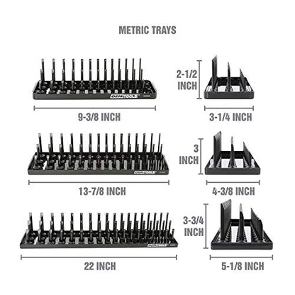 OEMTOOLS 22338 3-Post Metric Socket Tray Set, 3 Piece, Deep, Shallow, and Impact 3 Row Socket Organizer for Tool Box Drawer, Holds 141 Tools, 1/4, 3/8, and 1/2 Inch Drive, Metric, Black - size: 3 Piece Metric