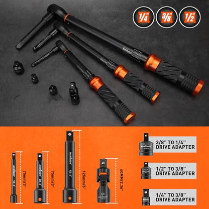 3Pack Torque Wrench Set, 1/4", 3/8", 1/2" Drive Click Torque Wrench Extra with Extension Bars & Adapters, Dual-Direction Adjustable Precision Torque Wrenches for Car, Motorcycle, Bike DIY Maintenance - size: 20-240 in.lb & 5–45 ft-lb & 10–170 ft-lb, style