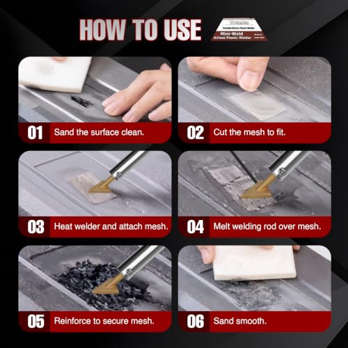 Plastic Welder with Adjustable Temperature 180-360°C, Plastic Welding Kit for Car Bumper, Dashboard, Kayak, Canoe, 8 Types of Plastic Welding Rods, Overheat Protection, RED.