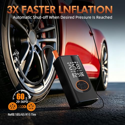 Eleanora Cordless Tyre Inflator air Compressor, Car Tire Pump 6000 mAh 150PSI 12V DC Electric Tyre Pump with LED Lights, Electric Air Pump for Vehicle Tyres/Bike/Motorbike/Ball/Inflatables