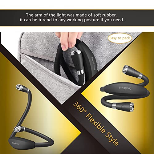 Neck Book Light LED Reading Lamp USB Rechargeable, Hands Free, 4 LED Bulbs, 4 Adjustable Brightness, for Reading in Bed or Reading in Car Lamp (Pink) (Black) - color: Black