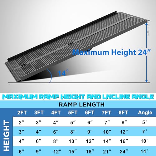 WHALEMOTOR Black Portable Wheelchair Ramp, 8FT No-sew Non-Slip Aluminum Wheelchair Ramp, Folding Portable Wheelchair Ramps for Home, Weight Capacity Up to 800 LBS, Loading Dock Plates - size: 8FT Using height 8-24"