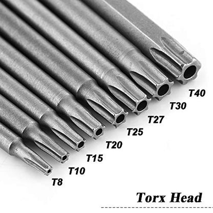 Mesee 8Pcs Long Torx Screwdriver Bit Set, 1/4 Inch Hex Shank T8-T40 Security S2 Magnetic Star Torx Head Screw Screwdriver Drill Bits Accessory Tool | 150mm Length - size: 150mm