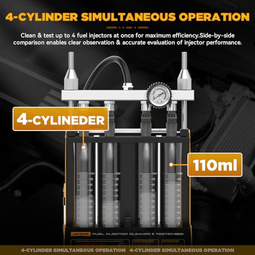AUTOOL CT150 Fuel Injector Tester & Cleaner, 4 Cylinder Ultrasonic Injector Cleaning Machine, Fuel Injector Test Bench with Pressure Gauge, Multi-Mode Testing for Car Motorcycle