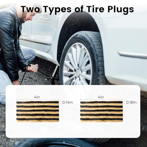 ETENWOLF Flat Tire Repair Kit with Plugs 16 Pcs, Heavy Duty Tire Plug Kit | for Car, Motorcycle, ATV, Jeep, Truck, Tractor, SUV - color: Grey
