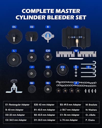 OMT 12 Pcs Master Cylinder Brake Pressure Bleeder Adapter Kit for Flushing | Compatible with Toyota Honda Ford Nissan Jeep, 10 Cap Sizes 29-74mm, Quick-Connect Ports; Ideal for Car Service