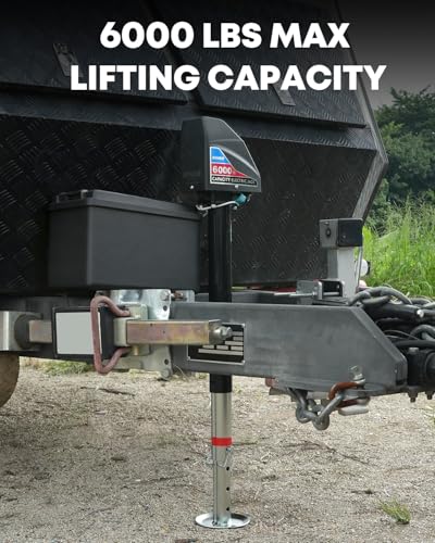 Kohree Electric Trailer Jack 6000 lbs, Heavy Duty RV Electric Power Tongue Jack for Travel Trailer A-Frame Camper, with Manual Crank Handle & Weatherproof Jack Cover, 22" Lift, 12V DC with Wiring - size: 6000 LBS with Standard Wiring