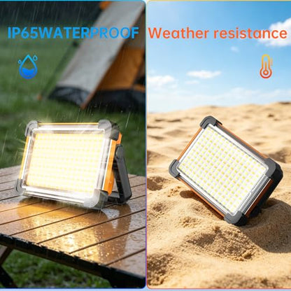 150W Solar Rechargeable Work Light, 180 LED 10000LM Portable Flood Light, IP65 Waterproof 3 Modes, with Stand, for Job Site Home Repair Camping Fishing Garage Workshop Emergency