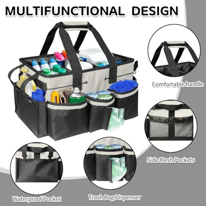 Boczif Cleaning Caddy Bag Wearable, Cleaning Caddy Supplies Organizer with Handle, Shoulder Straps & Detachable Divide, Cleaning Tool Organizers Tote Bag for Cleaners & Housekeepers (White) - color: White