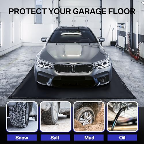 Waterproof Under Car Garage Floor Containment Mat with Squeegee for Snow Rain Mud Oil Protection 7'9" x 18' - size: 7'9" x 18'