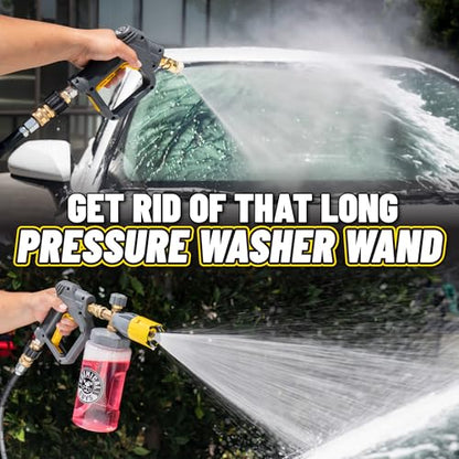 Chemical Guys, Snubby Short Pressure Washer Gun with Foam Cannon Attachment | Short-handle gun fits gas and electric washers for better control, pairs with a foam cannon for thick suds
