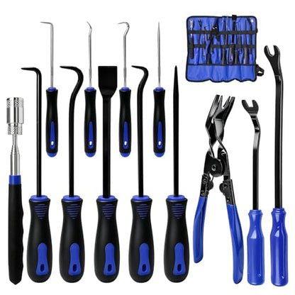 13PCS Precision Pick and Hook Tool Set, Magnetic Telescoping Tool w/Clip Pliers Fastener Remover Gasket Scraper, Rivets Puller Pick Tools w/Storage Bag for Automotive Repair (Blue) - color: Blue