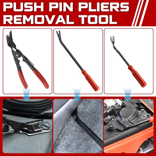 415pcs Car Trim Removal Tool Set - Auto Upholstery Pry Kit with Clip Pliers, 180 Retainer Clips, Stereo Keys, Hooks. POM Plastic Dashboard Door Panel Fastener Remover (415Pcs-RED) - style: 415Pcs-RED
