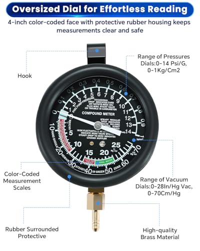 ATPEAM Vacuum and Fuel Pump Tester Gauge Kit, Fuel Pump Pressure Carburetor Intake Manifold Vacuum Test