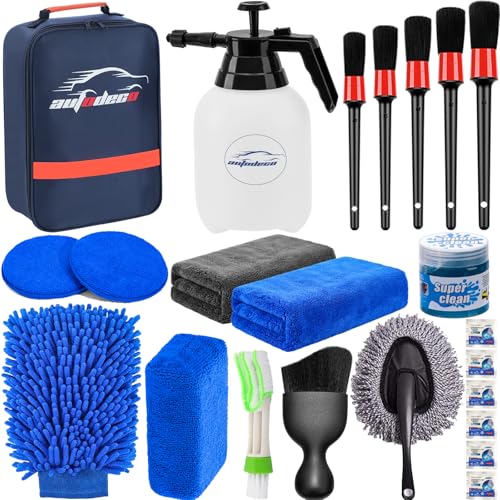 23Pcs Car Detailing Kit Wash Cleaning Kits with Pump Foam Sprayer Wash Brush Large Wash Mitt Towels Complete Interior Exterior Car Detailing Supply Set Blue - size: 23Pcs