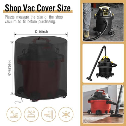 Kingling Cover for Shop Vac for 6 Gallon Shop Wet Dry Vacuums | Wet and Dry Shop Vacuum Cleaners Dust Cover Protection Black - 16''D x 20.8''H - size: 16''D x 20.8''H