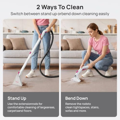 WECLEAN C4 Portable Carpet Cleaner Machine, Stand Up Upholstery Cleaner with 18KPa Powerful Suction, 800W Spot Cleaner for Pet Stains, Carpet, Rug, Couch and Car Interior, Dual Tank System, Pink - color: Pink