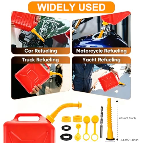 19-Piece Automotive Funnel Set with Fuel Can Spout Replacement – Long Neck Oil Funnel & Plastic Fuel Funnel for Transferring Fuel, Oil, Coolant, Motor Oil, Water