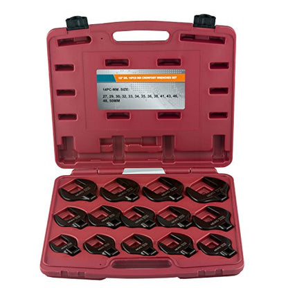 NEIKO 03326A ½” Drive Jumbo Crowfoot Wrench Set | 14 Piece | Metric | 27 to 50 mm | Cr-Mo Steel, Red - size: 1/2" Drive, style: Metric