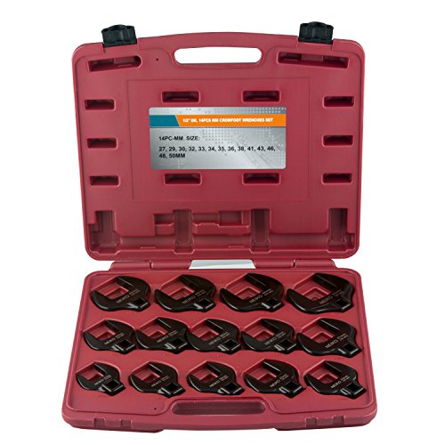 NEIKO 03326A ½” Drive Jumbo Crowfoot Wrench Set | 14 Piece | Metric | 27 to 50 mm | Cr-Mo Steel, Red - size: 1/2" Drive, style: Metric