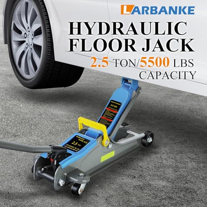 Larbanke 2.5T Floor Jack, Capable of Lifting from 3.35 Inches to 15.16 Inches, with Portable Handle Suitable for Safe Night Use, Low Profile Hydraulic Jack with Adjustable Oval Handle, Blue