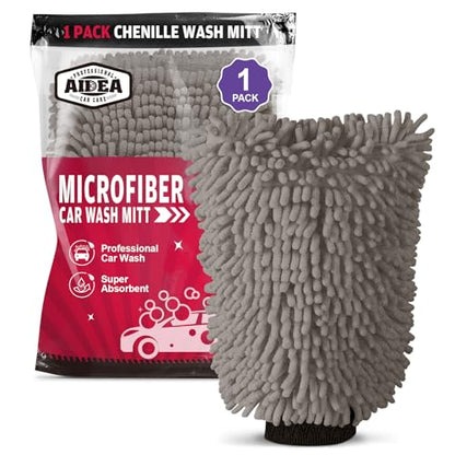 AIDEA Car Wash Mitt Microfiber, 1PK, Car Wash Brush, Grey, 7.12''X10.14'' | Scratch Free Lint Free Premium Chenille Microfiber Mitt, Cleaning Supplies, Regular Size - color: Grey, size: 1PK-7.12''X10.14''