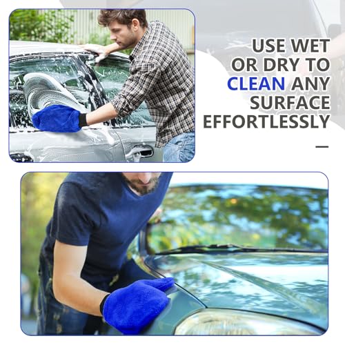 Teenyyou 6 Pcs Microfiber Dusting Mitt Car Wash Mitts Cleaning Glove with Thumb Reusable Terry Dusting Gloves with Elastic Wrist Cuff for Car Wheel Plants House Kitchen(Royal Blue,9.84 x 7.87 Inch) - color: Royal Blue, size: 9.84 x 7.87 Inch