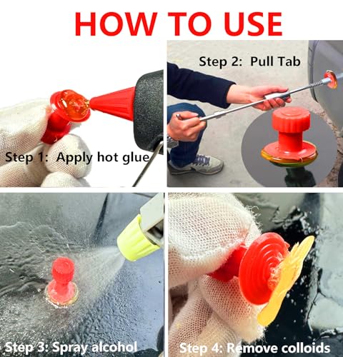 30Pc Dent Puller Glue Tabs, Car Body Dent Removal Pulling Hail Tabs | 15mm, Dent Hail Tabs, Paintless, ABS, Reusable, For Metal Body, Flat/Mild Curve, Small-Med Dents, Alcohol Release, Red - color: Red