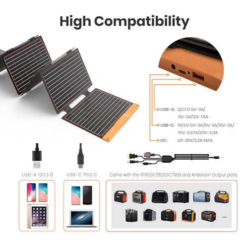 FlexSolar 2PCS 60W Portable Solar Panels Chargers with PD3.0 USB-C,QC3.0 USB-A and DC Outputs Foldable IP67 Waterproof Power Emergency Camping for Small Power Station Generator,Phones, Power Banks - color: S-60W*2